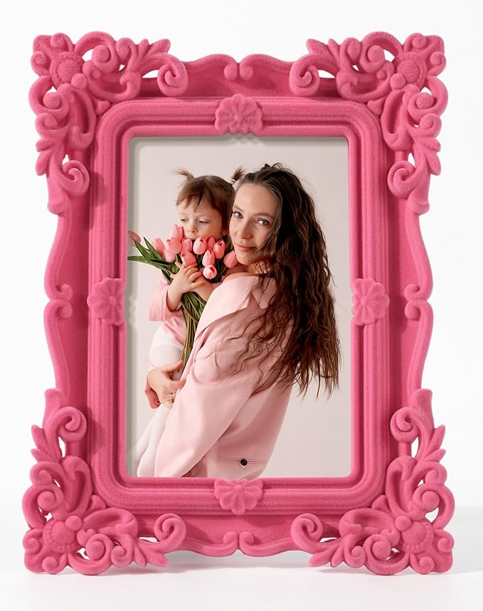 5x7 Decorative Picture Frame with Real Glass for Abstract Artwork Landscape Portraits, Ornate Photo Frames for Travel Snapshots Watercolor Paintings Animal Art Prints Illustration (Pink)
