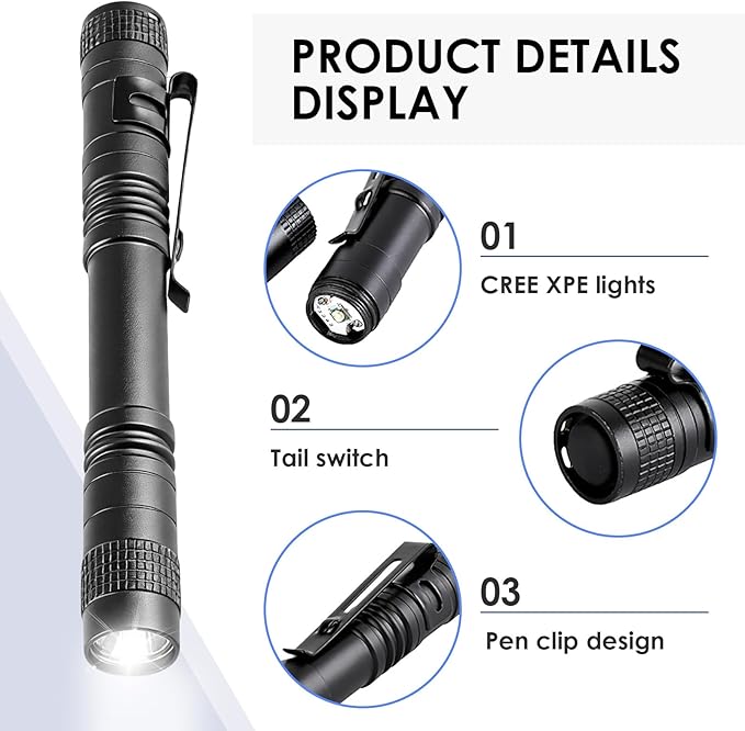 Mini Flashlight, AAA Small Pen Light with Clip, Portable 500lm Pocket Pen Flashlight for Inspection Repair Outdoor Emergency (6 Pack, Black, 5.1")
