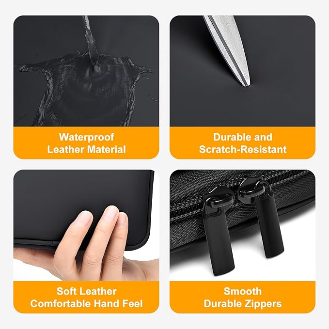 Leather Cord Organizer Travel Waterproof Travel Cable Organizer Bag Portable Tech Organizer Travel Case for Charger Electronic Accessories for Men (Black, Single Layer-Small)