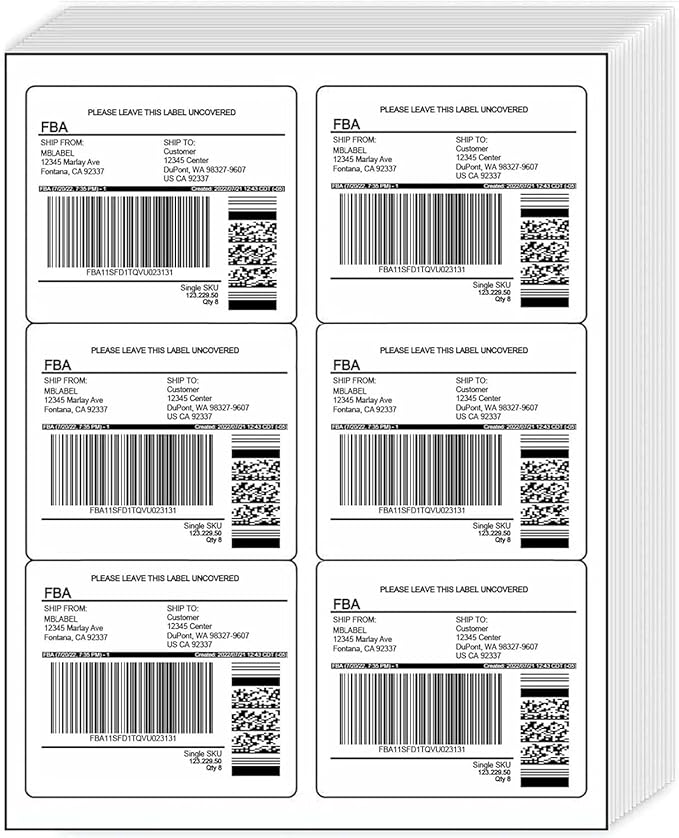 200 Sheets Sticker Labels 6 Up White Permanent Self Adhesive Shipping Labels, 3 1/3” x 4” Printable Stickers for Laser & Inkjet Printers, All 1200 Labels