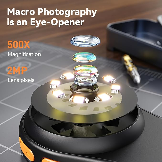Microscope for Adult-2.0 Inch IPS Screen 100X Pocket Microscope, 3-Level Adjustable LED Lights Portable Handheld Mini Microscope,USB Connection to PC