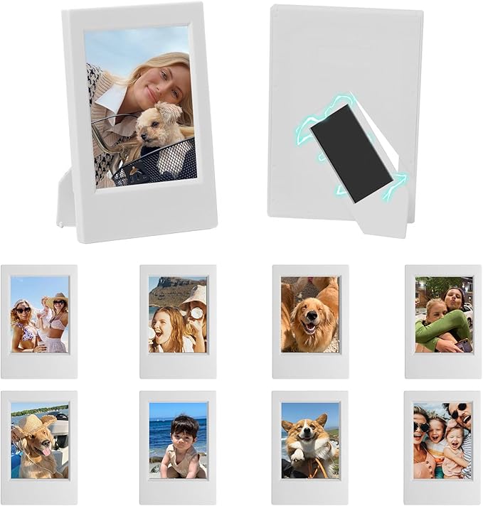 WOGOZAN 2x3 Mini Picture Frame for Fujifilm Instax Mini 12/11/99/90/9/8/SE/EVO Classic Polaroid Frames Wallet Size 2.15x3.4 Inches Photo Picture Frames With Magnetic Stickers (Grey) (10 Pack)