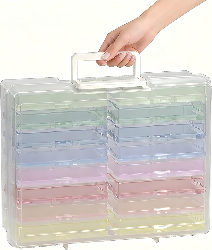 ＯｐｐｓＺｅｃｅ 4" x 6" Photo Organizer Storage Container with 16 Inner Case, Photo Storage Box with Handle for Crafts, Arts, Scrapbooking Stationery, Seed, Sewing Supplies, Arts Supply(Candy-Colored)
