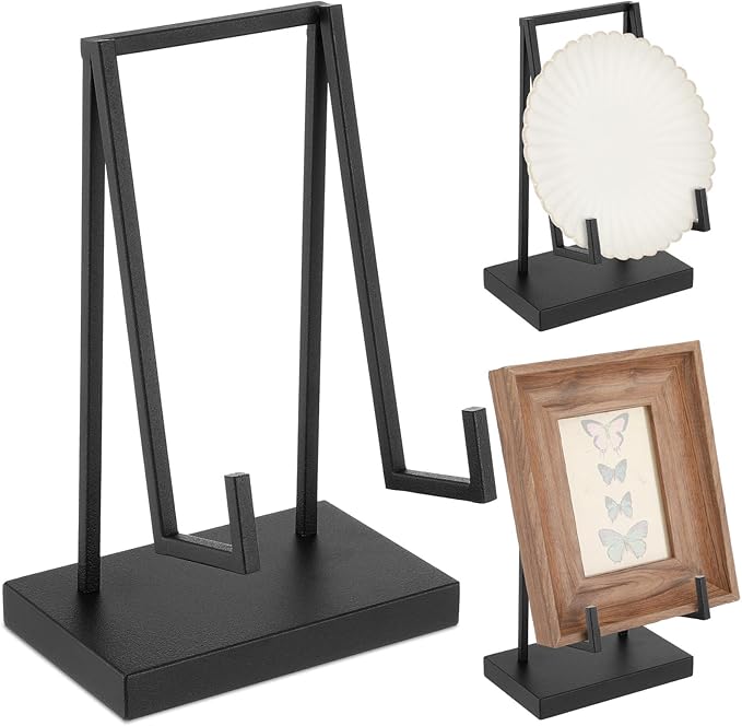 Shimeyao Metal Display Easel Stand 6 x 4 x 3 Inch Black Tabletop Easel Stand Modern Abstract Tabletop Display Holder for Books Plate Photo Frame Artwork Record Albums