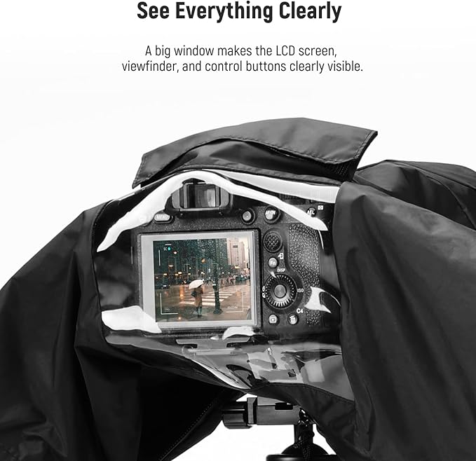 NEEWER Camera Rain Cover, Small Size Durable Nylon Raincoat Compatible with Canon Sony Nikon DSLR Mirrorless Vlog Camera & Lenses Within 200mm, with Sleeves, Drawstrings, Viewing Window, PB003