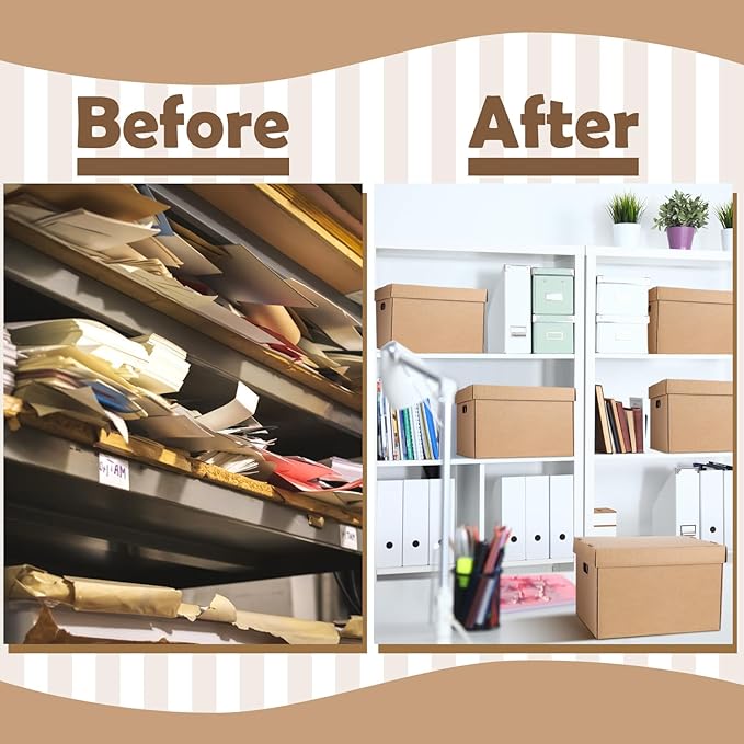 Kritkin 5 Pcs Acid Free Archival Record Storage Cartons Bulk 15 x 12 x 10 Inch Acid Free Box Buffered Corrugated Board Photo Storage Box for Storing Documents Magazines Photos Cards Prints (Kraft)