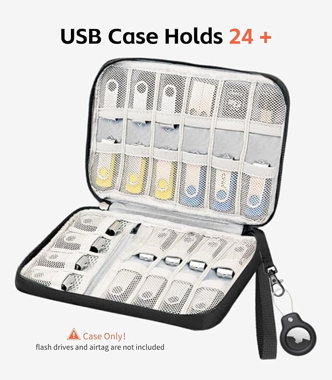 Zealearn USB Flash Drive Case with Labels, USB Organizer Holds 24 Pcs, USBs Case, USBs Storage Cases,Thumb Drive Cases, Tech Gifts, Farther Day’s Gifts, Black
