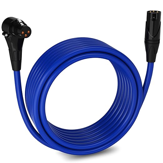 LyxPro 25 Feet Right Angle XLR Female to Male 3 Pin Mic Cord for Powered Speakers Audio Interface Professional Pro Audio Performance Camcorders DSLR Video Cameras and Recording Devices - Blue
