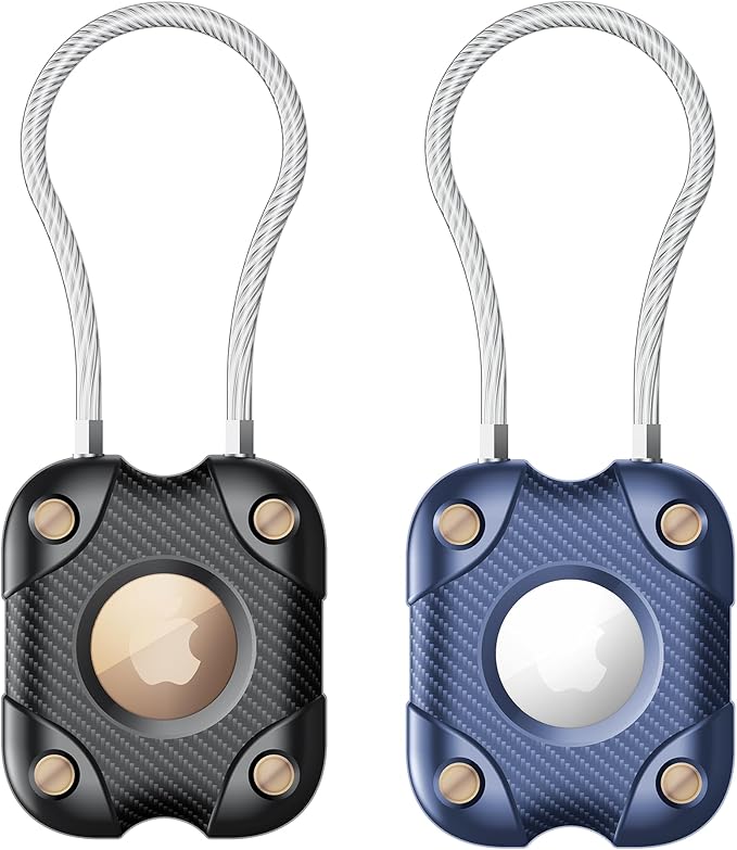 2 Pack Airtag Holder with Wire Cable, Secure Lock Airtag Keychain,IPX7 Waterproof,360°Hard Protective Air Tag Case Holder for Apple Air tag for Key Chain,Key Ring,Car,Luggage