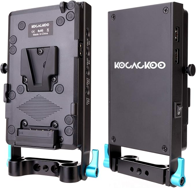 KOCACKOO V-Mount Lock Battery Plate Power Supply Splitter Adapter with 15mm Rod Clamp + LP-E6 Dummy Battery for BMPCC 4K/6K、DSLR RED Cameras、Camcorders、Canon 5D2/5D3/5D4/6D/6D2/7D/7D2/70D/80D/5DSR