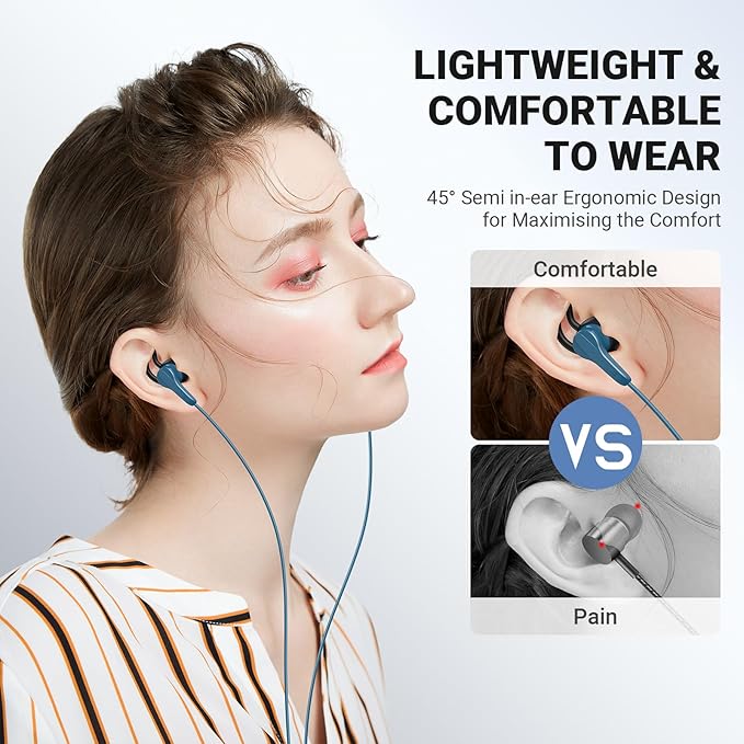 USB C Headphones for iPhone 17 Air 16 15 Pro Max Plus, Type C Earphone with Mic HiFi Stereo Volume Magnet in Ear USBC Wired Earbud for Samsung Galaxy S26 S25 S24 Ultra S23 Fe S22+ Flip/Pixel 10, Blue