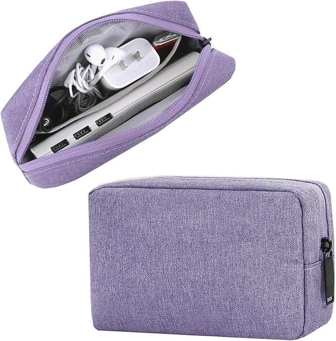 Small Cable Organizer Bag, Charger Organizer Case Pouch Travel Bag, Waterproof Electronics Accessories Case for USB, Cable, Cord, Charger, Phone, Power Bank, Earphone (Small-Purple)