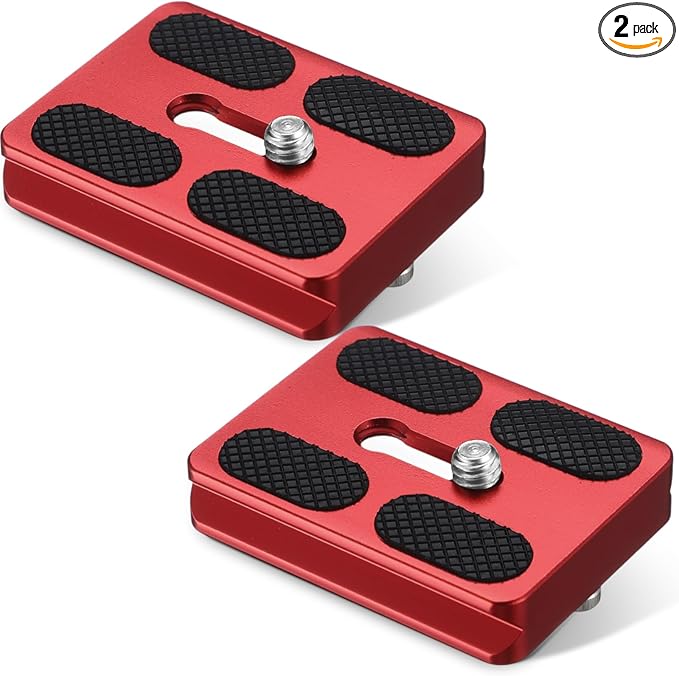 Frienda 2 Pieces Metal Quick Release Plate with 1/4''-20 Camera Screw Tripod Mount Plate Fits Standard for DSLR Camera Tripod Ball Head(Red,Pu50)