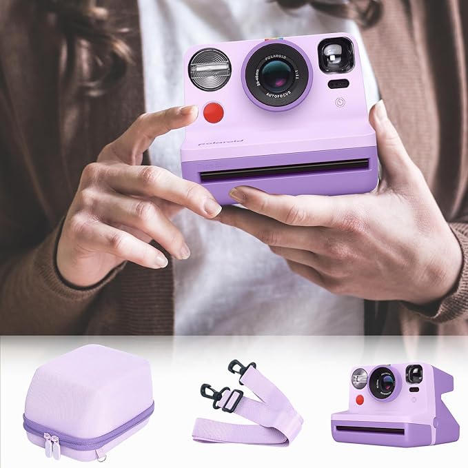 Kuprusar Camera Case for Polaroid OneStep 2VF/Now+ Camera, Hard Carrying Case Protective EVA Storage Bag for One Step+/Now/Now+ Plus 2nd I-Type Instant Film Camera with Shoulder Strap, Purple