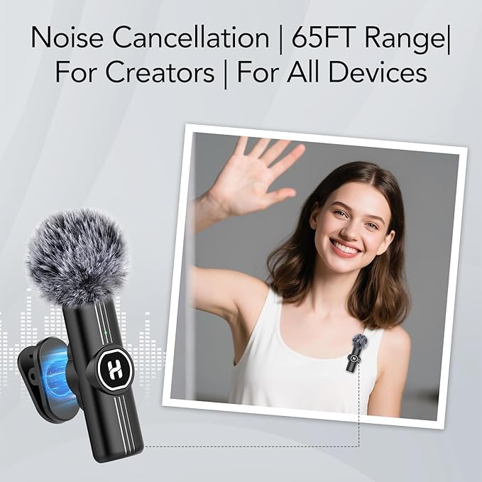 Mini Wireless Lavalier Microphone for iPhone, iPad, Android Phone - Noise Reduction Lapel USB C Bluetooth Mic for Recording, Clip on Omni Lav Mic for Video Recording, Tiktok, YouTube, Vlog
