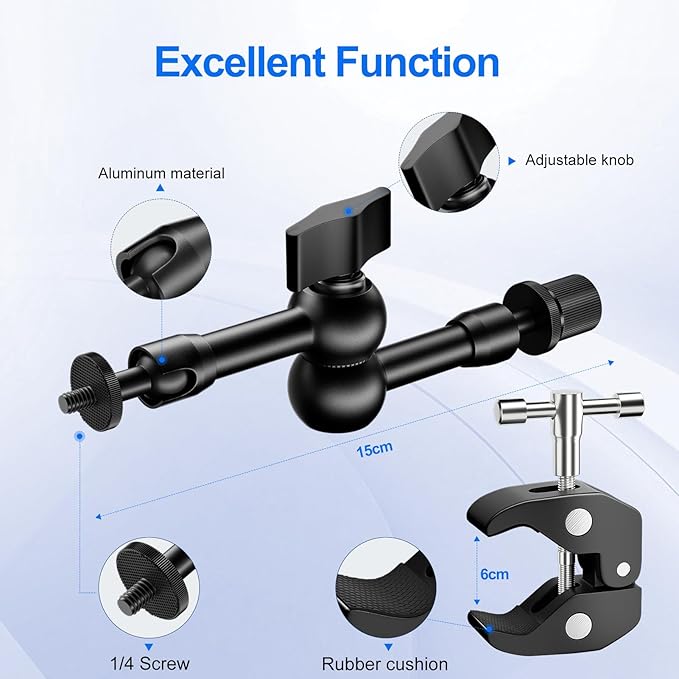 EMART 6inch Articulating Magic Arm Camera Mount with Super Clamp, Friction Power Adjustable Camera Mounts & Clamps with Magicarm and Cold Shoe for Photography/Videography/Webcam/Flash Light