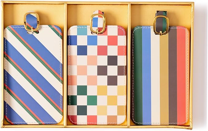 WORLD TRAVELER Luggage Tag Set - 3 Pack Baggage Tags Identifiers with ID Cards - Faux Leather Luggage Tags for Suitcases, Size One Size, Checkered