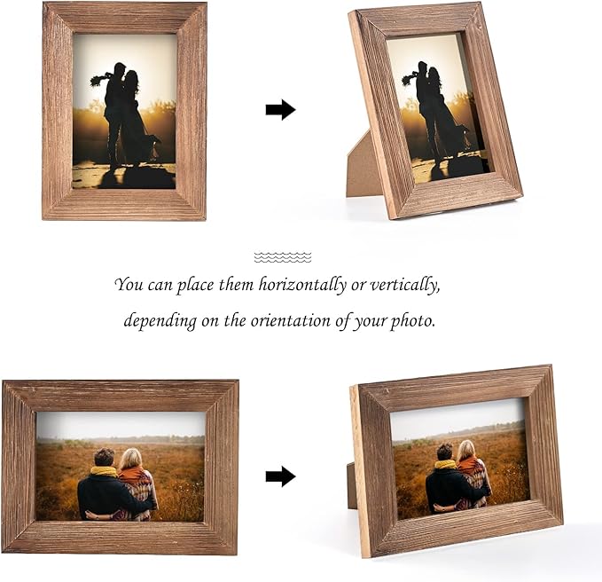 OKSQW Wood Picture Frame 4 x 6 Brown Retro Photo Frames with Real Glass Solid Wooden Photo Frame Standing for Tabletop Hanging Wall Farmhouse Home Desk Office Decor Handmade Family Picture Frame Gift