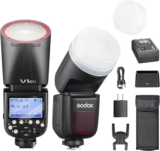 Godox V1C Camera Flash with Diffuser for Canon, Godox V1-C U HSS TTL Round Head Speedlight with Accessories Kit for Portrait, Event, Travel, Wedding Photography