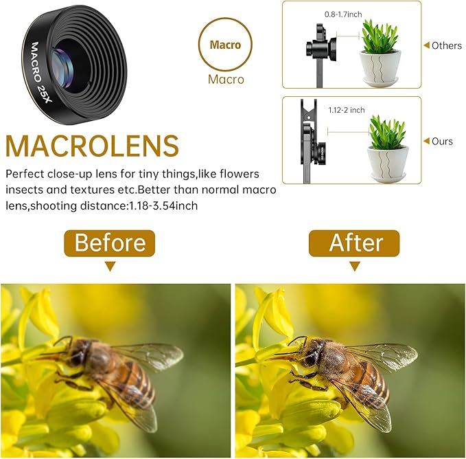 3-in-1 Smartphone Camera Lens Kit – 0.62× Wide Angle + 25× Macro + 235° Fisheye, Universal Clip-On Lens for iPhone/Samsung/Android Phones, Travel & Vlog Friendly