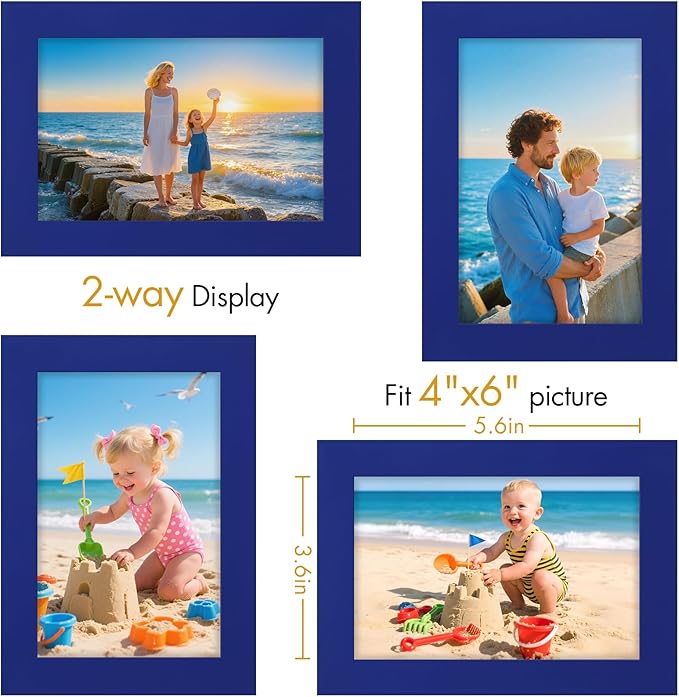 Vittanly 4x6 Picture Frame, Made of Solid Wood and Shatterproof Plexiglass, Wooden Photo Frame for Wall Mounting or Tabletop Display, Picture Frame for Home Decor with Stand, Royal Blue, 1 Pack