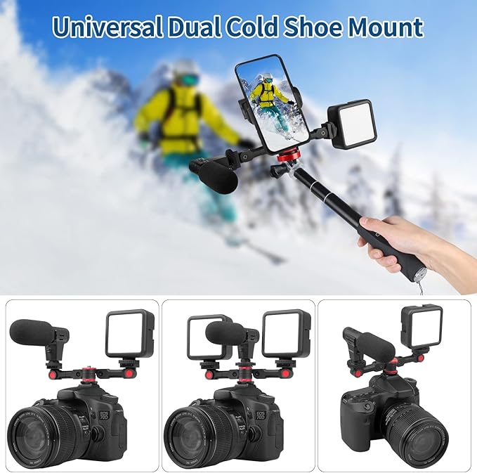ChromLives Dual Cold Shoe Mount Universal Cold Shoe Adapter with 1/4" Thread Holes Rotatable Camera Shoe Extension Bracket for Microphone,Led Light