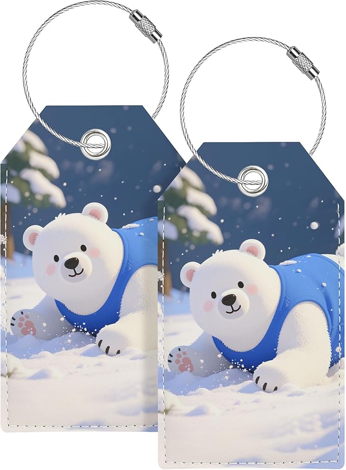 Luggage Tags for Suitcases, Luggage Tag, Cute Personalized Bag Tags for Backpacks Handbag School Instrument with Name ID Label Travel Essentials, Unique Fun Baggage Tags 2 Pack, Polar Bear