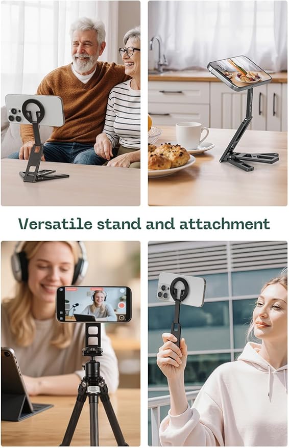 FANAUE Magnetic Tripod Mount - 360° Adjustable Aluminum Stand, Portable Foldable Design, Strong Magnetic Compatible Holder for iPhone, iPad, Smartphones, Vlogging, and Content Creation