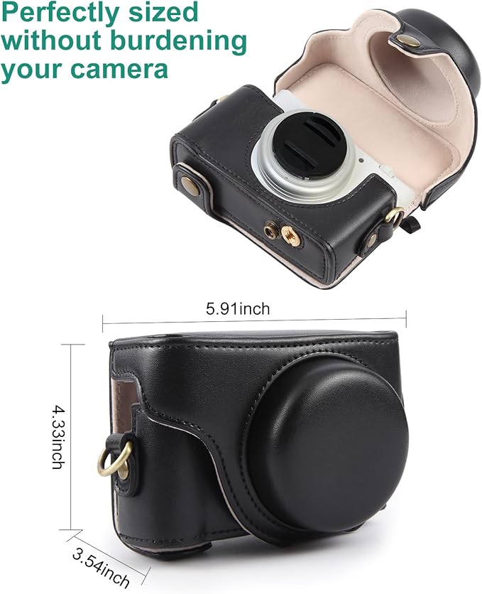 PULUZ Digital Camera Case for Sony ZV-1F Vlog Camera,Full Body Leather Camera Bag with Sony ZV-1F Case Shoulder Strap-Travel Protective Carrying Storage Bag (Black)
