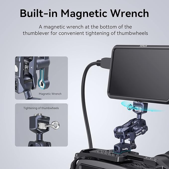 SmallRig Articulating Magic Arm with NATO Clamp and 1/4"-20 Screw (with Retractable Pins), 360 Degree Rotation, Max Load of 12 Ib Magic Arm for Field Monitor, Camera and Lights 3875