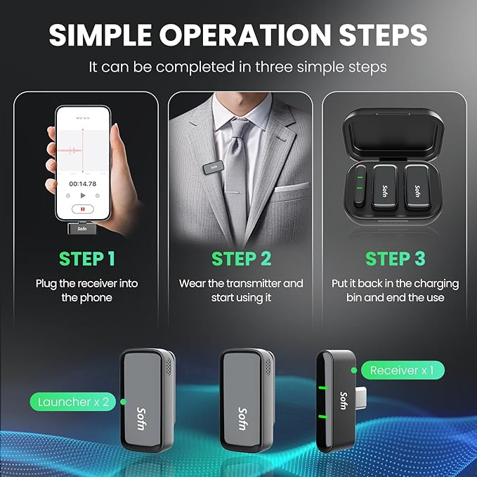 Wireless Lavalier Microphone for iPhone Android,Mini Mic with Charging Case,Lapel Wireless Mic with Noise Cancellation for Recording,YouTube,TikTok,Vlog,Podcast