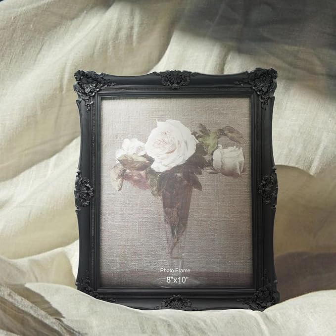 CISOO 8x10 Vintage Picture Frame Antique Ornate Black Photo Frame, for Table Top and Wall Display, Decorative Floral Design Retro Home Decor, Photo Gallery Art