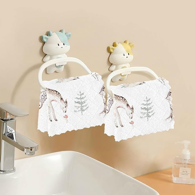 CaTaKu Watercolor Woodland Animals Kitchen Cloths, 6 Pack Reusable Dish Rags for Washing, Microfiber Cleaning Cloths Dish Towels Washcloths for Kitchen Drying