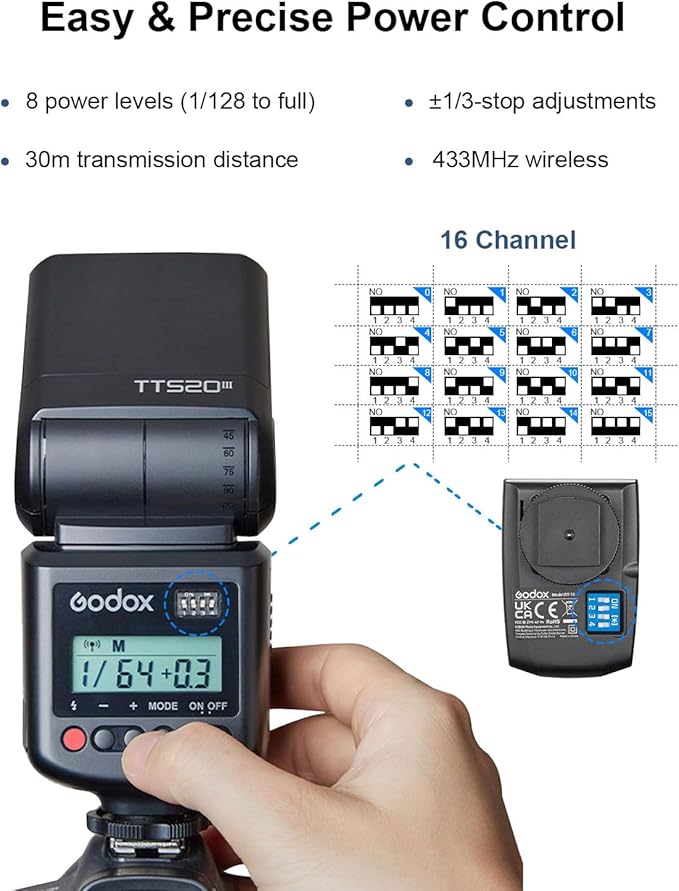 GODOX TT520 III TT520III Universal On-Camera Flash Speedlite with AT-16 433MHz Wireless Trigger Transmitter GN33 S1/S2 Modes for Canon Nikon Pentax Olympus Fujifilm Panasonic Cameras with Hot Shoe