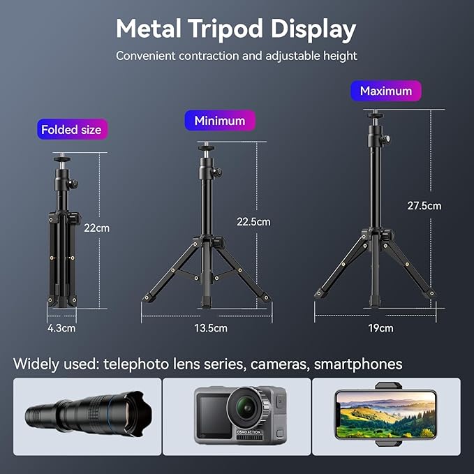 APEXEL 36x Telephoto Lens for iPhone & Android, Long Range Cell Phone Camera Lens Kit with Sturdy Tripod, Monocular for Concert Bird Watching, Fits iPhone 17/16/15/14/Pro, Samsung Galaxy S Series
