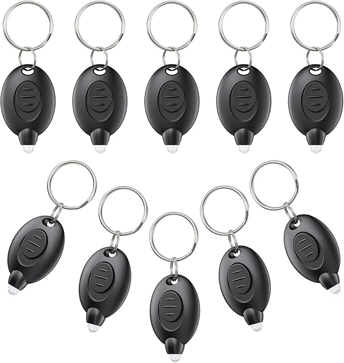 Uniclife 10 Pack LED Keychain Flashlight Mini LED Keychain Light 12 Lumen Portable Ultra Bright Battery Powered Key Ring Torch for Outdoor Camping Hiking and Emergency Lighting, Black Shell