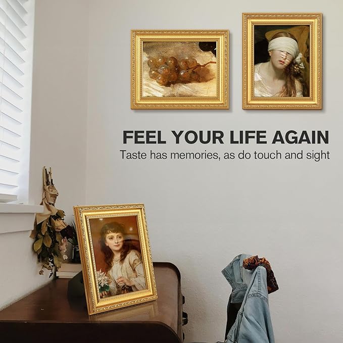 8x10 Gold Picture Frame Set of 2, Ornate Vintage 8 x 10 Photo Frame for Wall Decor or Tabletop Display, 8x10 Gold Frames with Real Glass, Display 5x7 Pictures with Mat or 8x 10 without Mat for Antique Déco