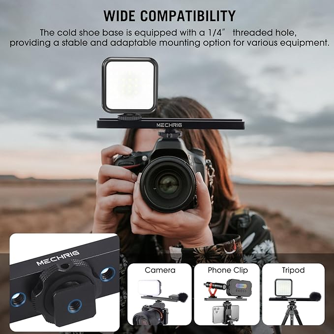 7 Inch Cold Shoe Mount Bracket Cold Shoe Extension Bar, Aluminum Sliding Rail Hot Shoe Mount Bracket with 1/4" & 3/8" Thread for DSLR Camera LED Video Light Microphone Monitor (62033)