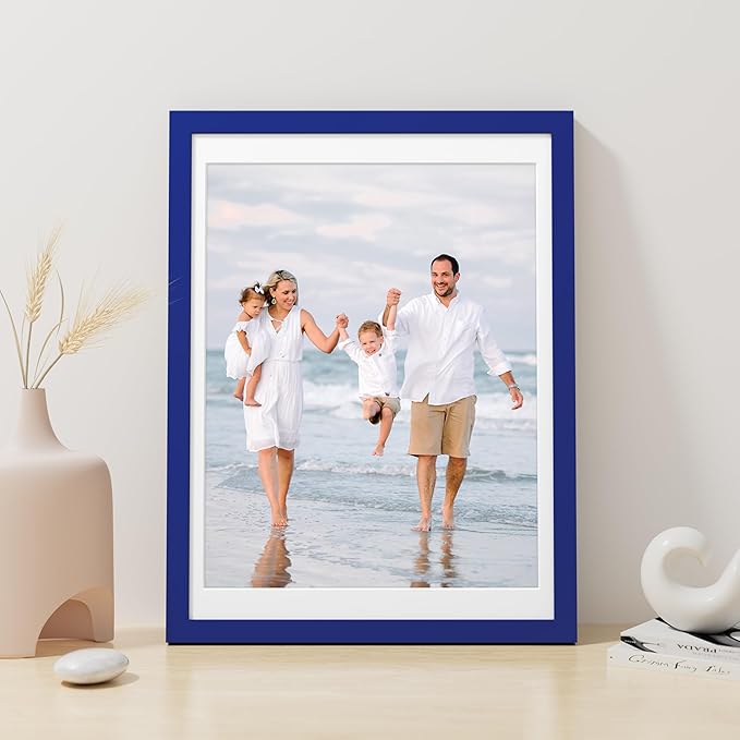 Vittanly 12x16 Picture Frame, Made of Solid Wood and Shatterproof Plexiglass, Display Pictures 11x14 with Mat or 12x16 without Mat, Wooden Photo Frame for Wall Mounting, Royal Blue, 1 Pack