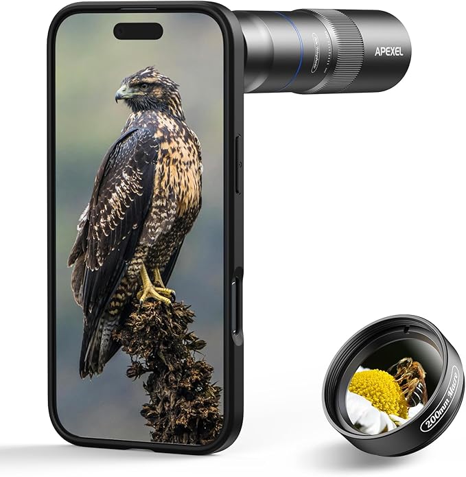 APEXEL 10X Tele-Macro Pro Dual Lens 2-in-1, Portable Clip-On Telephoto Macro Lens for Air Phone, Pro Photography for Travel, Concert, Exploration