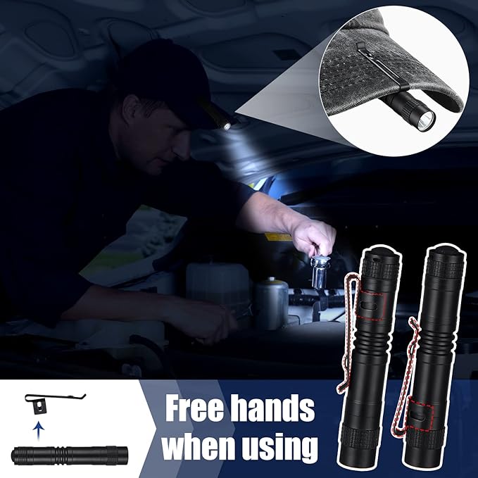Hortsun 20 Pcs Mini Pen Light Flashlights Christmas Gifts for Men Pocket Flashlights Pen with Clip Small LED Handheld Slim Torches Without Battery(3.54 Inch,Black)