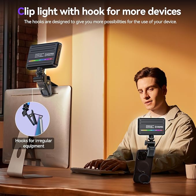 Selfie Light Phone Light Clip 129 LED RGB Lighting 10 Lighting Modes for iPhone Laptop Camera Portable Fill Light for Selfies Video Conferencing Photography TikTok YouTube Vlog Shooting