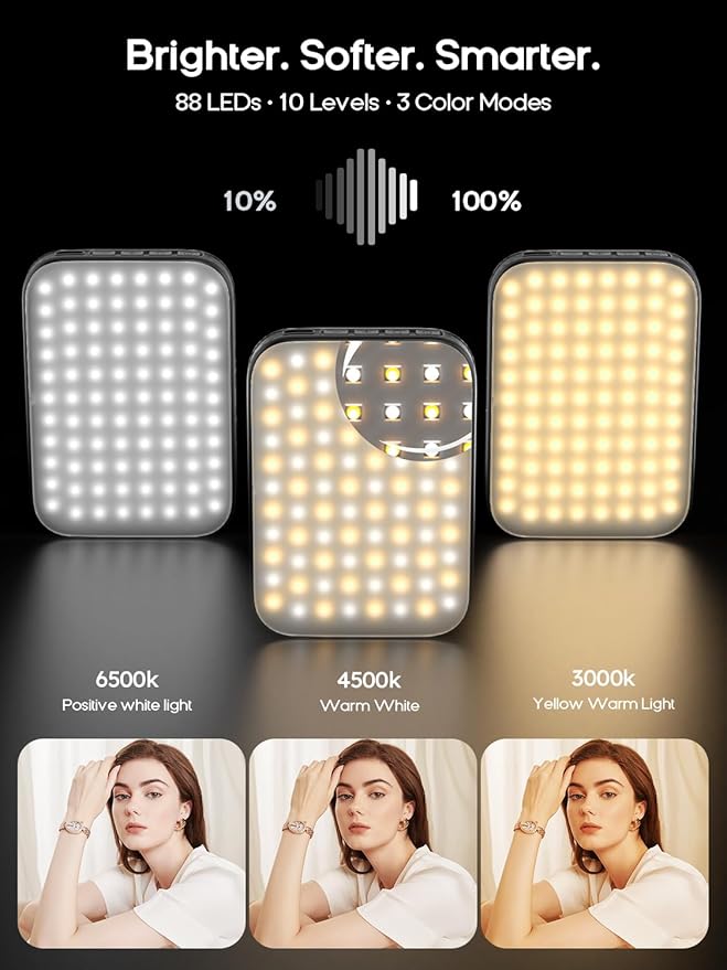 Selfie Light Rechargeable Phone Light Clip-On – Portable LED Selfie Light with 3 Color Modes & 10 Brightness Levels for iPhone, TikTok, Makeup, Vlogging, Live Streaming, Zoom