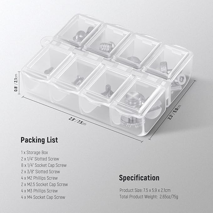 NEEWER 26PCS Camera Screw Set for Photography Equipment, Includes 1/4" 3/8" M2 M2.5 M3 and M4 Screws Compatible with SmallRig Camera Cage, Top Handle, Side Handle Grip, Tripod QR Plate, UA002