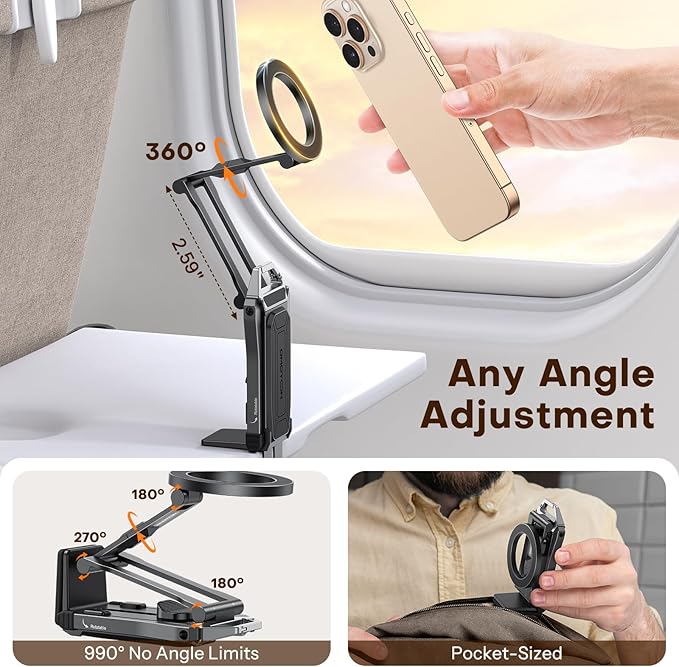 OMOTON [2 Pack] 360°Rotating for MagSafe Tripod, Adjustable Aluminum Magnetic Phone Tripod for iPhone 17/16/15/14 Pro Max Air, Foldable Cell Selfie Stick Fits Vlog, Gym, Travel Essentials