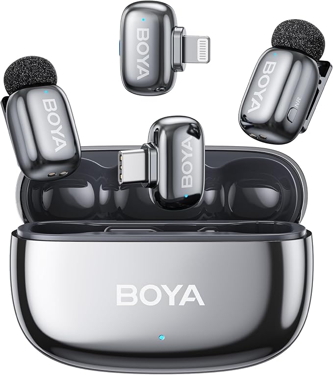 BOYA mini 2 Wireless Microphone for iPhone & Android, AI Noise Cancellation, App Control, Safety Track, 30H Battery Life with Charging Case, Lapel Microphone Wireless for Video Recording Podcast Vlog