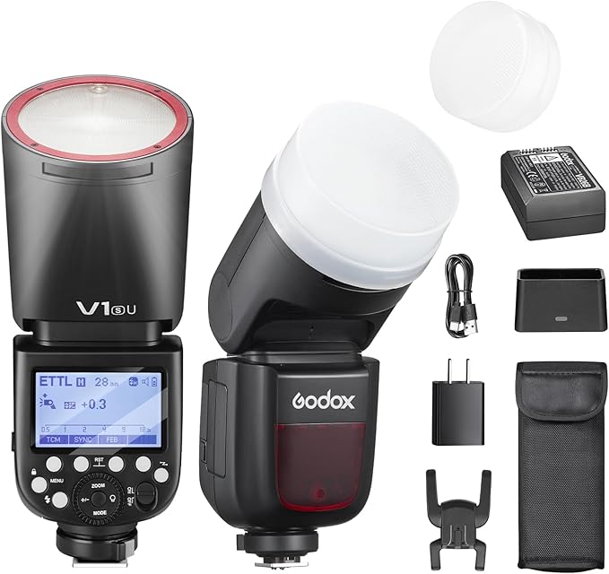 Godox V1S Camera Flash with Diffuser for Sony, Godox V1-S U HSS TTL Round Head Speedlight with Accessories Kit for Portrait, Event, Travel, Wedding Photography