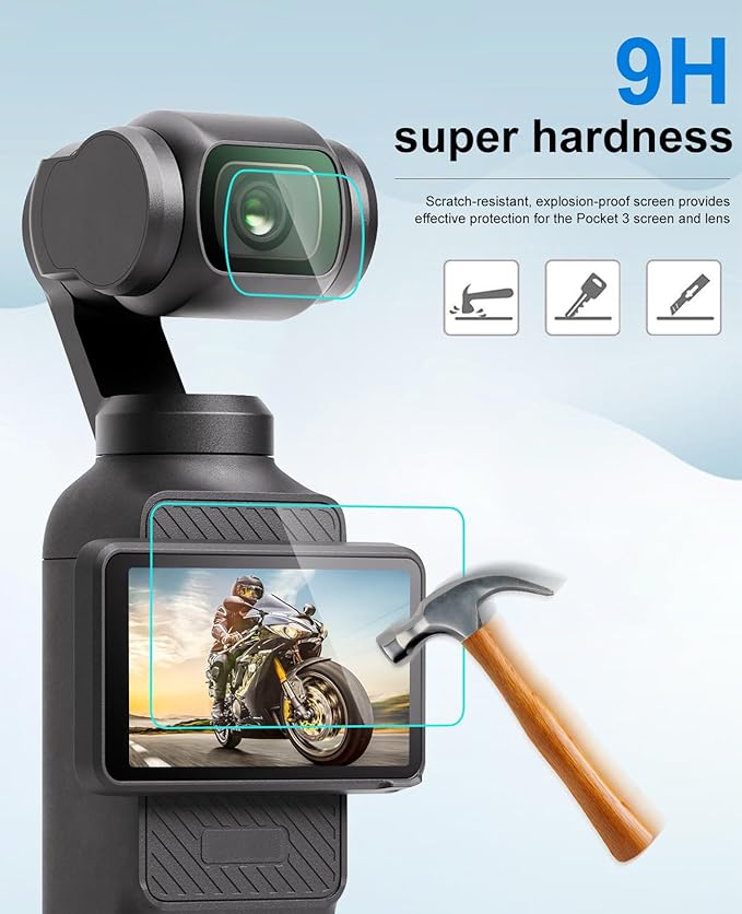PULUZ 9H 2.5D HD Tempered Glass Lens Protector + Tempered Glass LCD Display Film for DJI OSMO Pocket 3 Used for Camera Lenses and Screen Protection (Transparent)