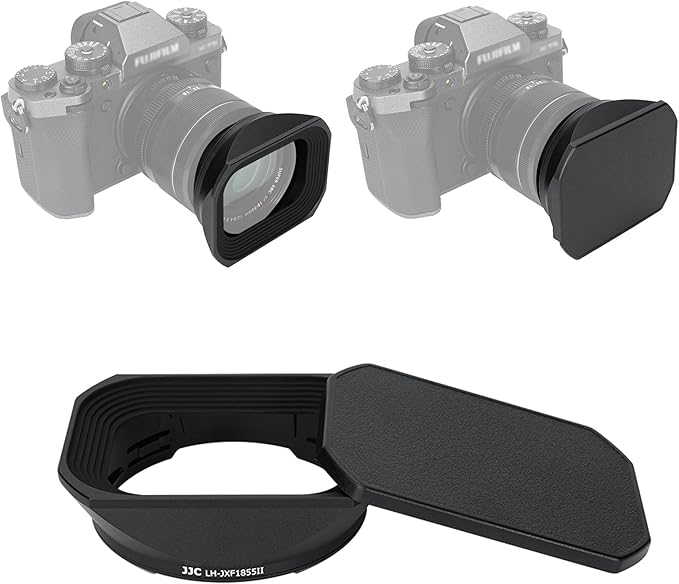 JJC Metal Square Lens Hood Shade for Fuji Fujifilm XF 18-55mm F2.8-4 R LM OIS Lens on X-T5 X-T30 II X-T30II XT30II X-T4 X-S20 X-S10 X-T30 X-T20 X-T3 X-E3 Camera, for XF 14mm F2.8 R Lens, with Hood Cap