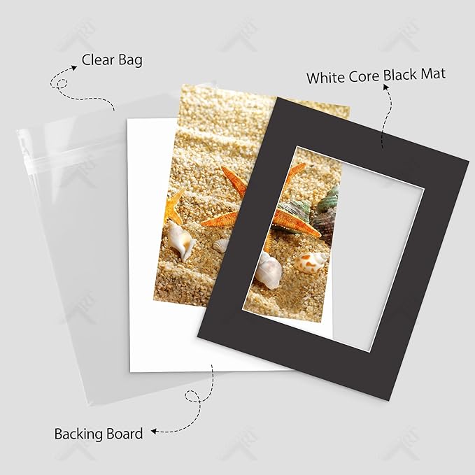 Golden State Art, Acid Free, Pack of 5, 16x20 Black Picture Mats Mattes with White Core Bevel Cut for 11x14 Photo + Backing + Bags